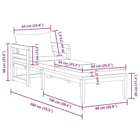 vidaXL Leżak z kremową poduszką, lite drewno akacjowe