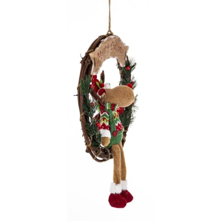 Dekoracja - figurka renifer w kole w zielonym ubranku 47x33x10 cm