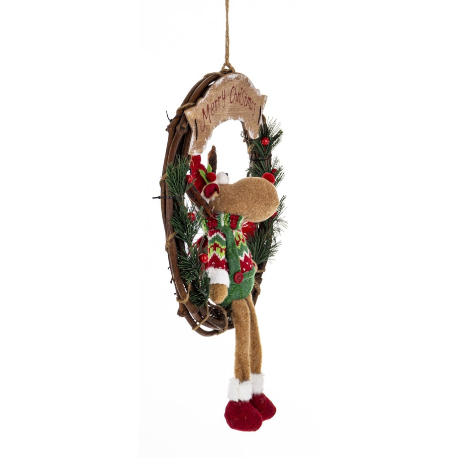 Dekoracja - figurka renifer w kole w zielonym ubranku 47x33x10 cm