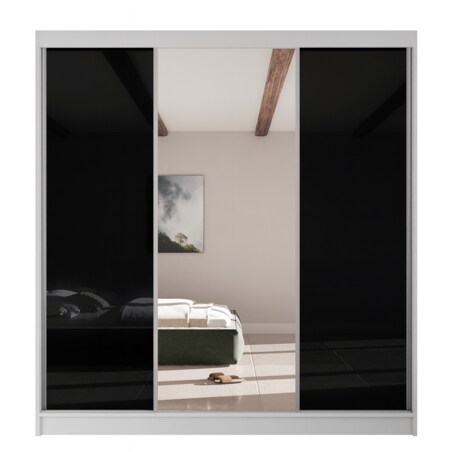 Szafa przesuwna VIOLA V200 z lustrem do przedpokoju -biała + czarny lacobel