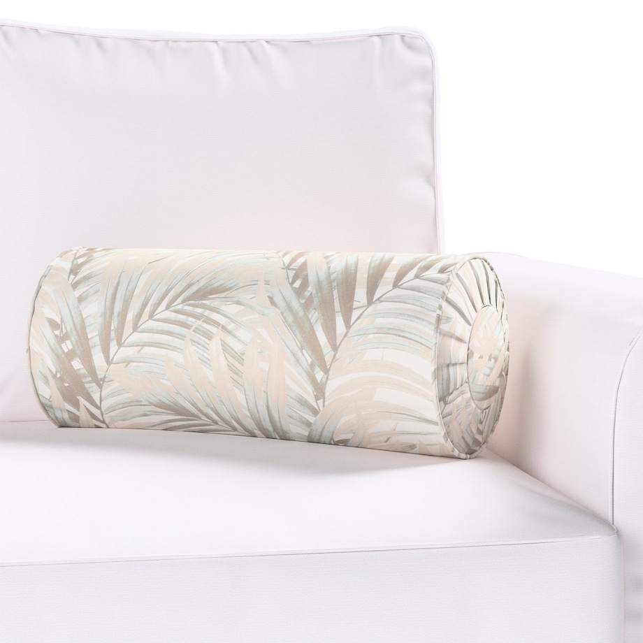 Poduszka wałek z zakładkami, beżowo-kremowe liście palmy na białym tle , Ø20 x 50 cm, Gardenia