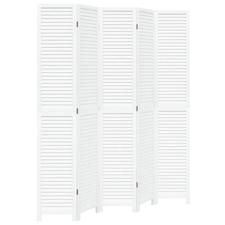 vidaXL Parawan pokojowy, 5-panelowy, biały, lite drewno paulowni