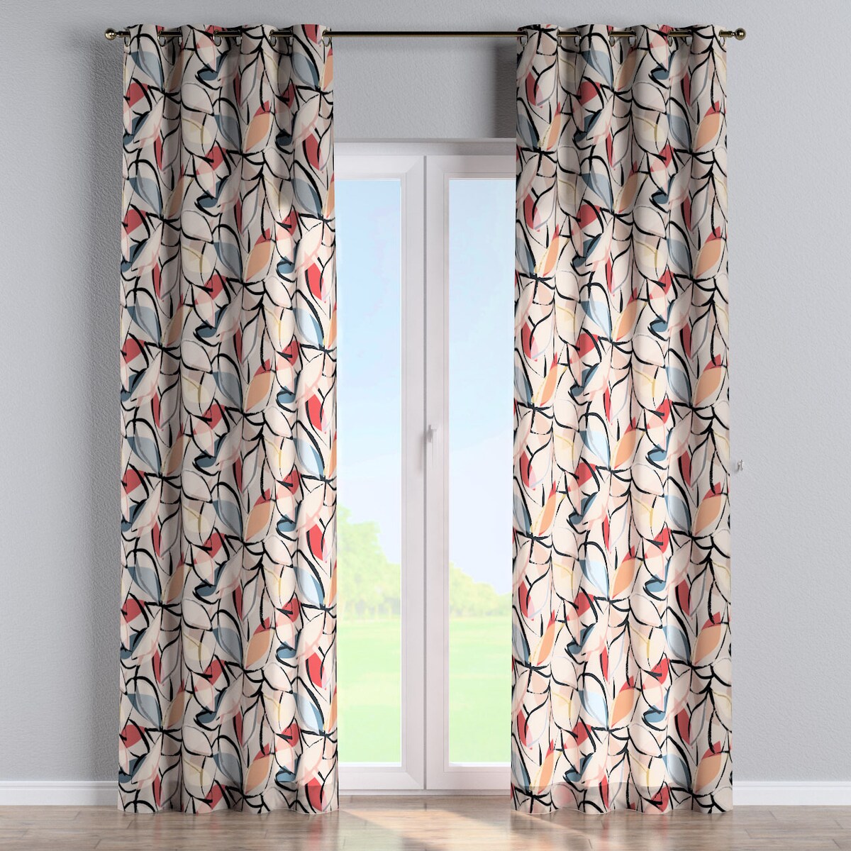 Zasłona na kółkach 1 szt. 130x260 różowo-szare motywy roślinne