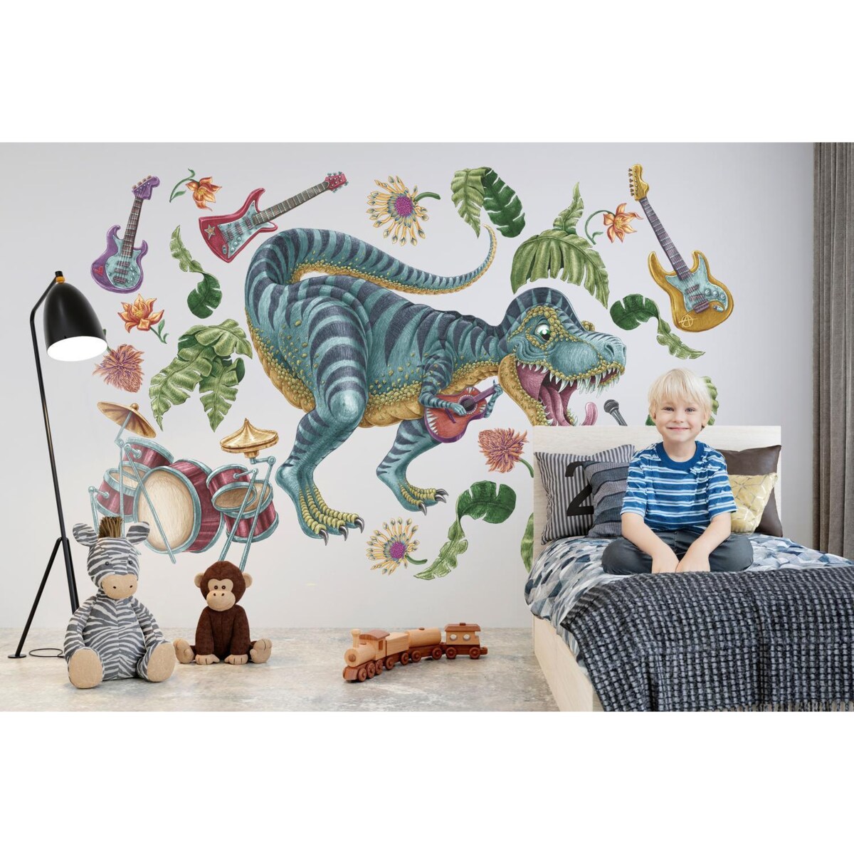 Zestaw naklejek na ścianę, Muzyczny dinozaur, 100cm