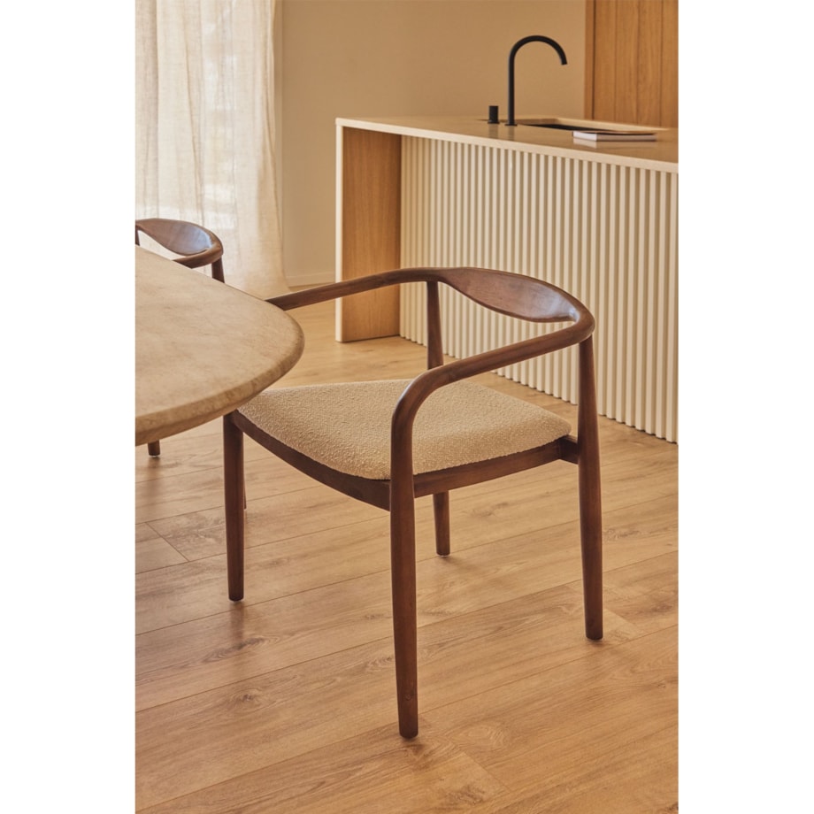 Krzesło z drewna z szenilowym siedziskiem Mallory brązowe