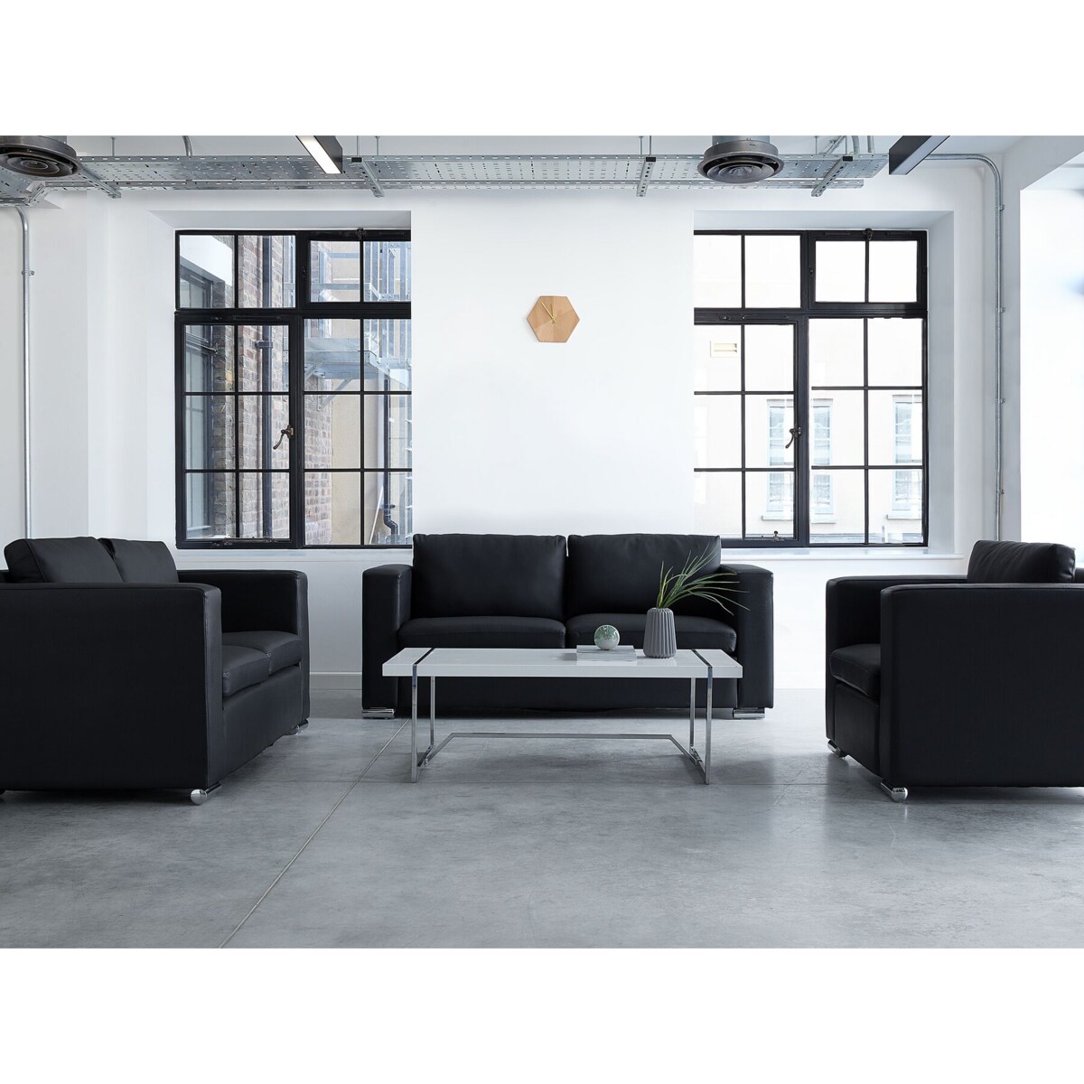 Komplet wypoczynkowy skórzany 6-osobowy czarny HELSINKI