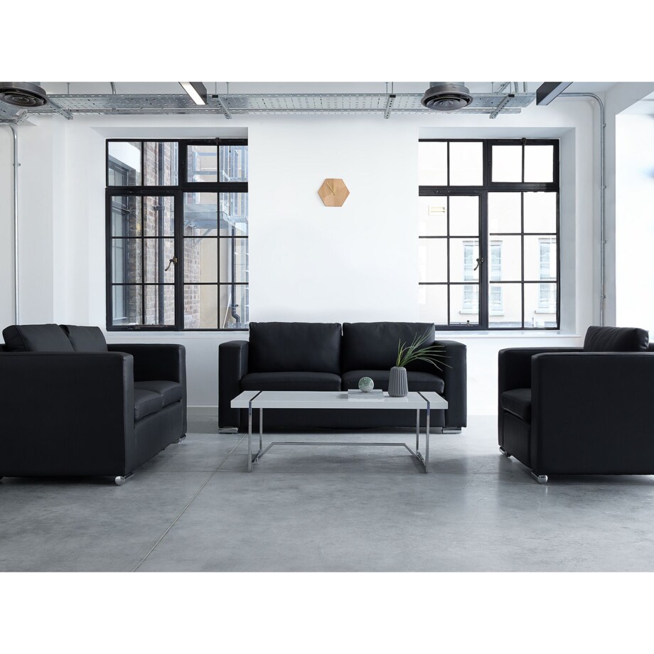 Komplet wypoczynkowy skórzany 6-osobowy czarny HELSINKI