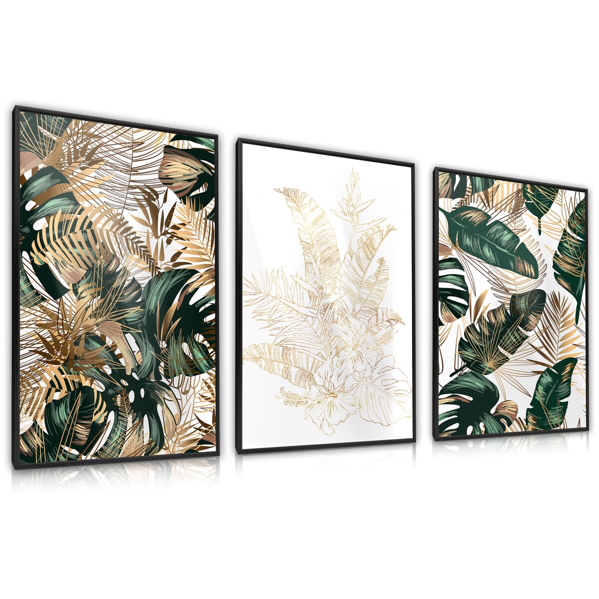 ZESTAW 3X PLAKAT W RAMIE LIŚCIE BANANOWE PALMY GLAMOUR ABSTRAKCJA 30x40cm