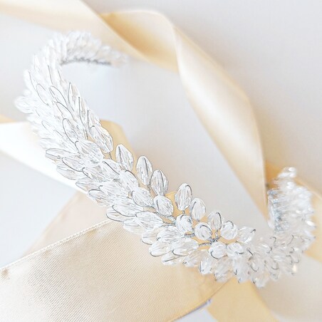 Szeroka srebrna opaska gałązka do włosów z kryształkami