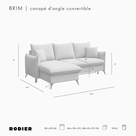 Brim Sofa narożna lewa z funkcją spania i pojemnikiem lewa jasno beżowa
