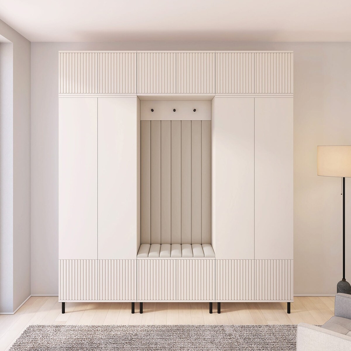 Garderoba frezowana na wysokich nogach Ritmo wersja 3 Trinity 02 kaszmir