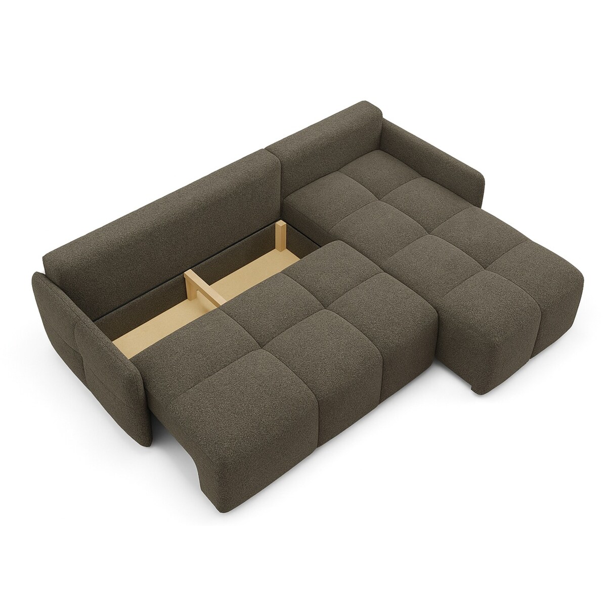 Narożnik MONO z funkcją spania i ozdobnymi poduszkami prawy, kolor taupe