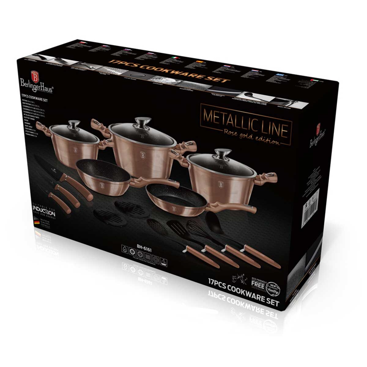 Zestaw 17 elementów garnki, patelnie, akcesoria, noże Berlinger Haus BH-6161