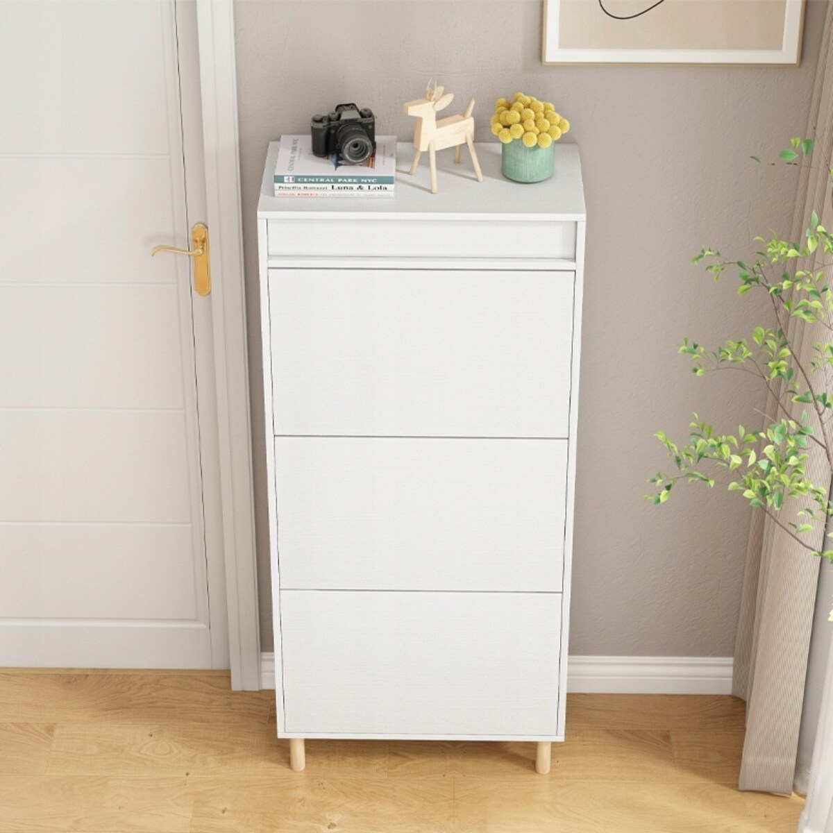 Szafka Na Buty Biała Schowek Z Lustrem Loft Stojący Regał Przedpokój 55cm