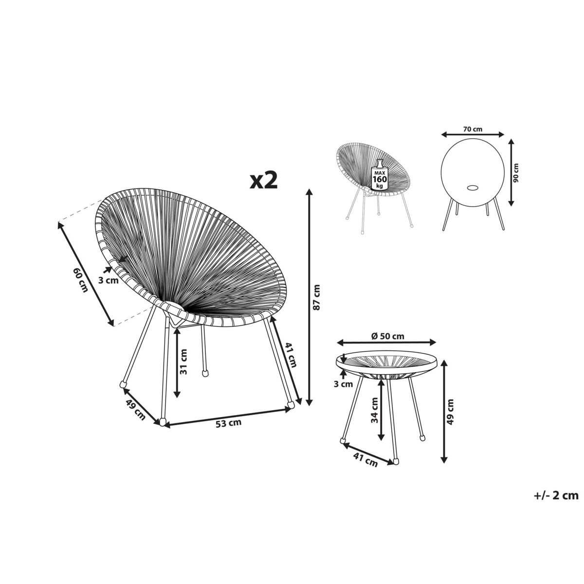 Zestaw mebli balkonowych z technorattanu zielony ACAPULCO II