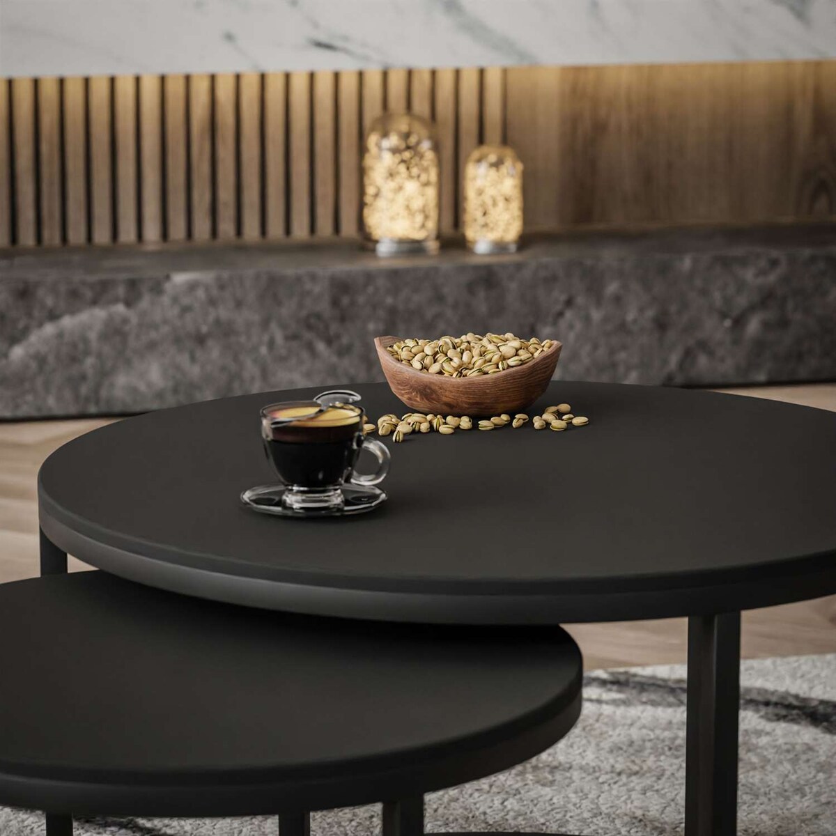 Okrągły stolik kawowy CIRI 2w1 SLIM czarny mat