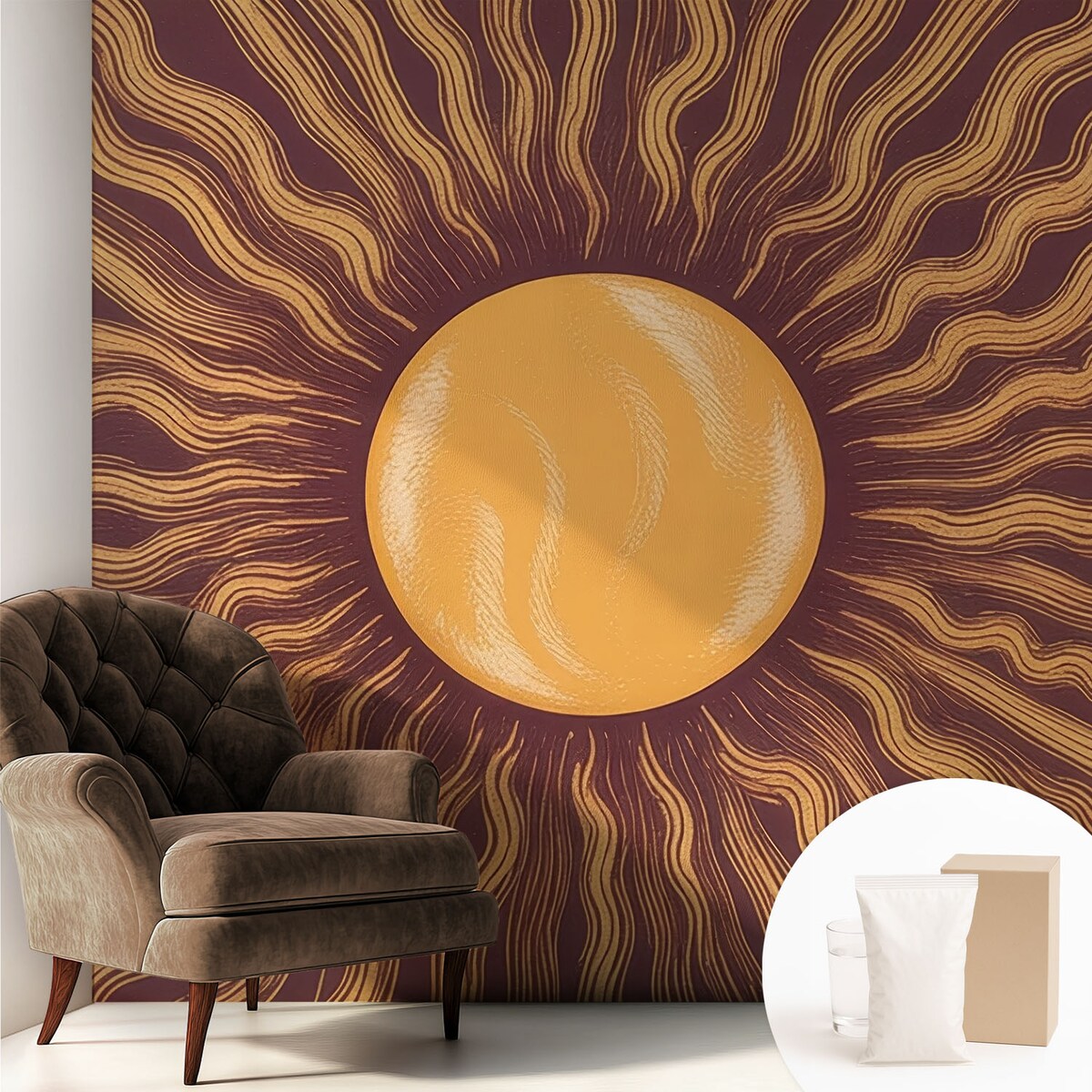 Fototapeta flizelinowa 250x250 cm - Słoneczne promienie, tapeta ścienna brązowa