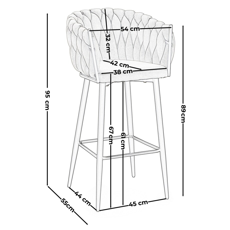 Hoker tapicerowany welurowy pleciony do salonu jadalni barowy glamour LATINA