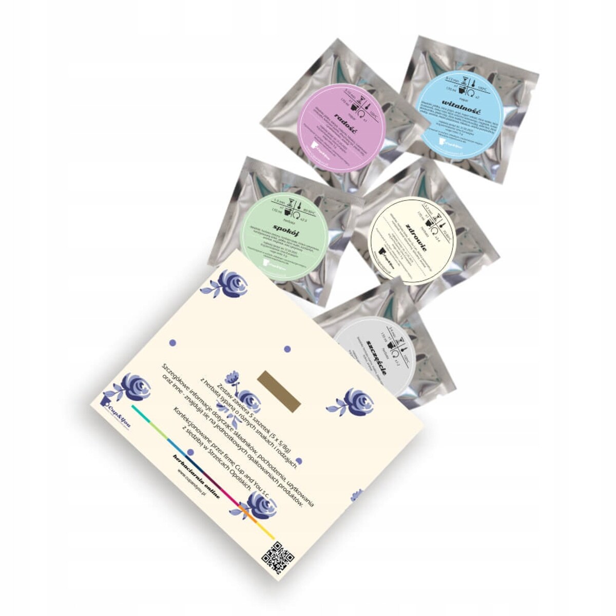 MAŁY ZESTAW PREZENTOWY UPOMINKOWY DLA BABCI 5 RÓŻNYCH SMAKÓW HERBAT LIŚCIASTYCH SYPANYCH PO 5 GRAM - PREZENT UPOMINEK NA DZIEŃ BABCI 60 70 80 90 100 URODZINY