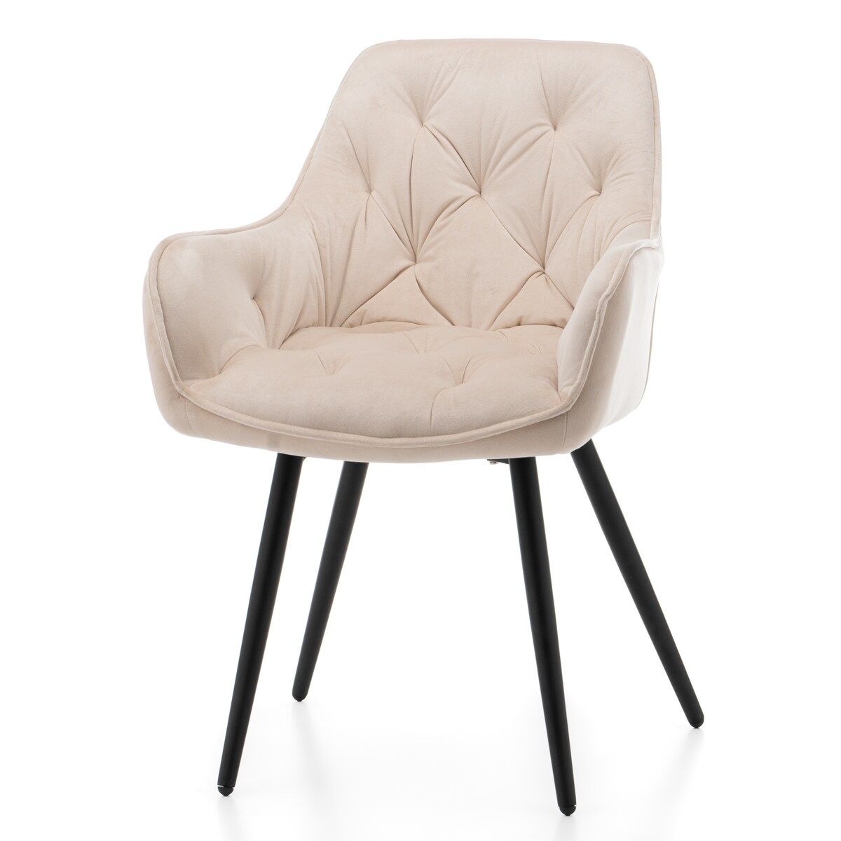 Krzesło tapicerowane pikowane do salonu jadalni welurowe SIENA beżowe