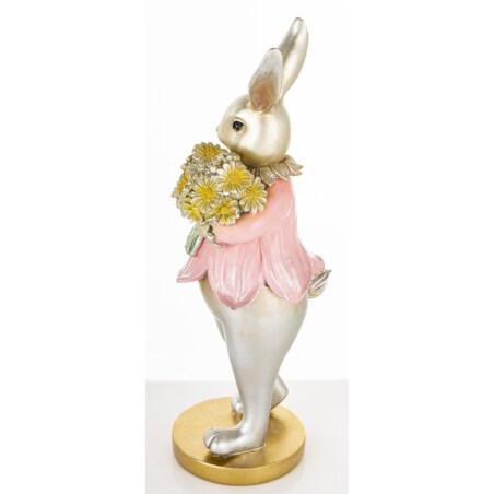 Dekoracja - króliczka z bukietem kwiatów 30x12,5x10 cm w różowej mini