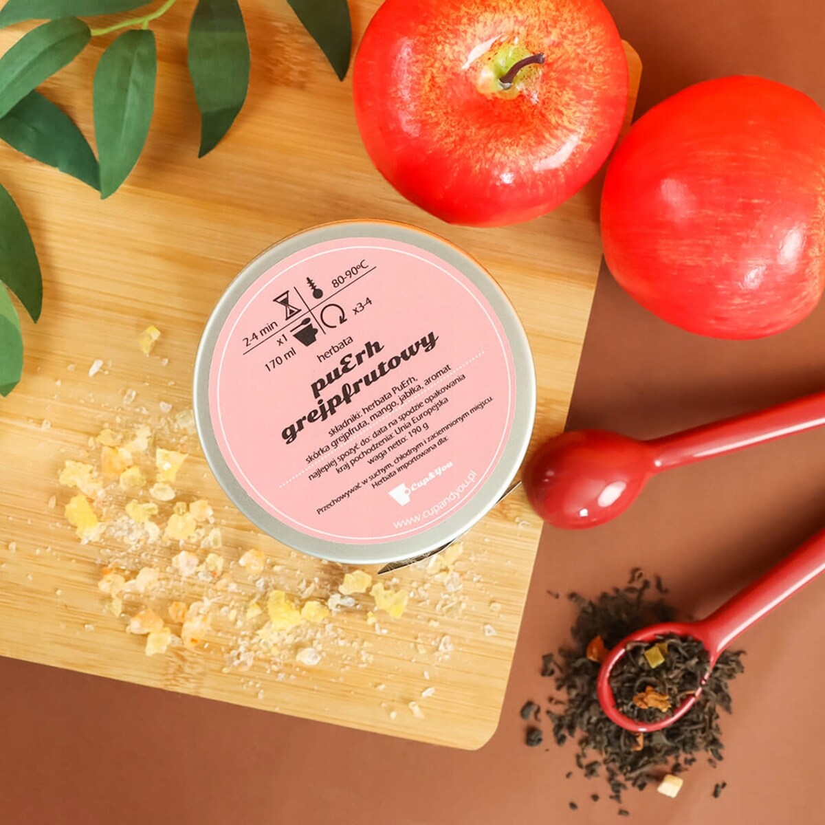 Herbata czerwona pu-erh GREJPFRUTOWY o smaku orzeźwiającego grejpfruta - herbata liściasta sypana mieszanka napar susz - gotowa na prezent upominek