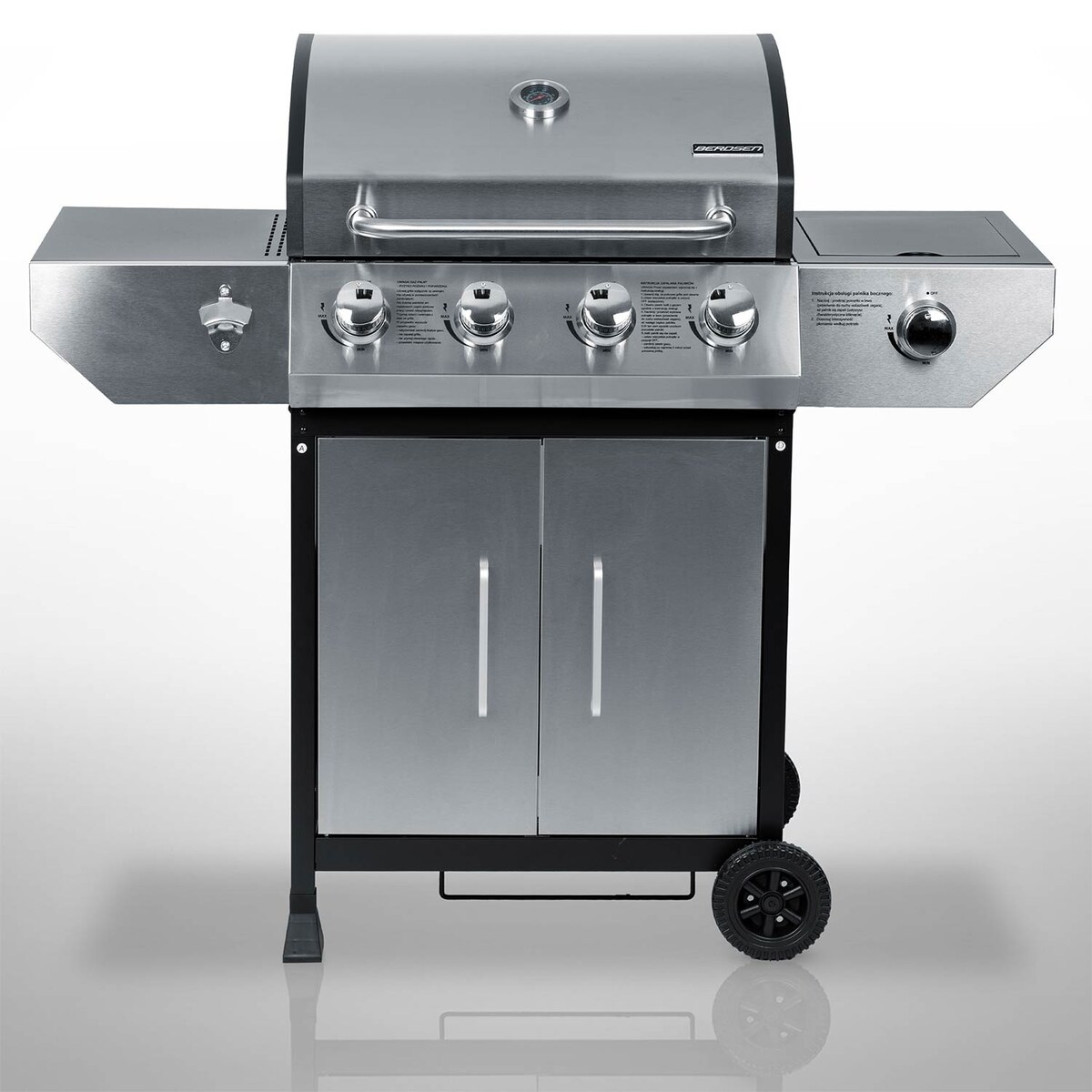 Grill gazowy ogrodowy Berdsen BD-896 żeliwny ruszt z pokrywą mocny 4+1 palniki termometr