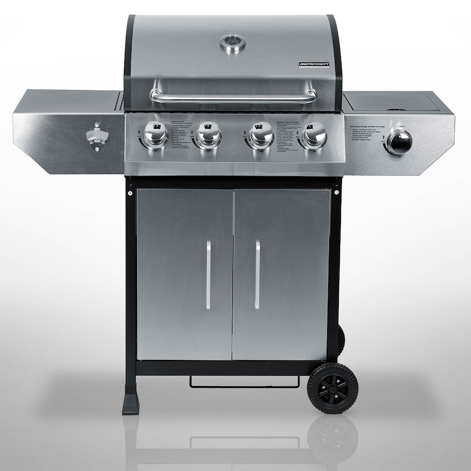 Grill gazowy ogrodowy Berdsen BD-896 żeliwny ruszt z pokrywą mocny 4+1 palniki termometr