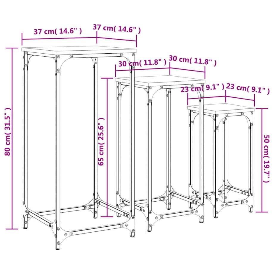 vidaXL Stoliki wsuwane jeden pod drugi, 3 szt., czarne