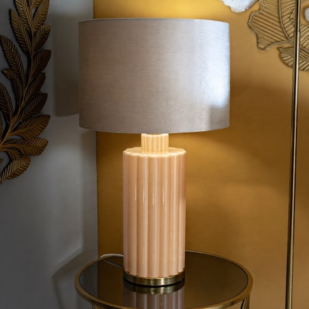 Lampa stołowa Perly - D, kolor perłowy i złoty, szkło i żelazo, 40,5 x 40,5 x 69,5 cm, 1 x E27, styl glamour, do salonu i sypialni, Mauro Ferretti