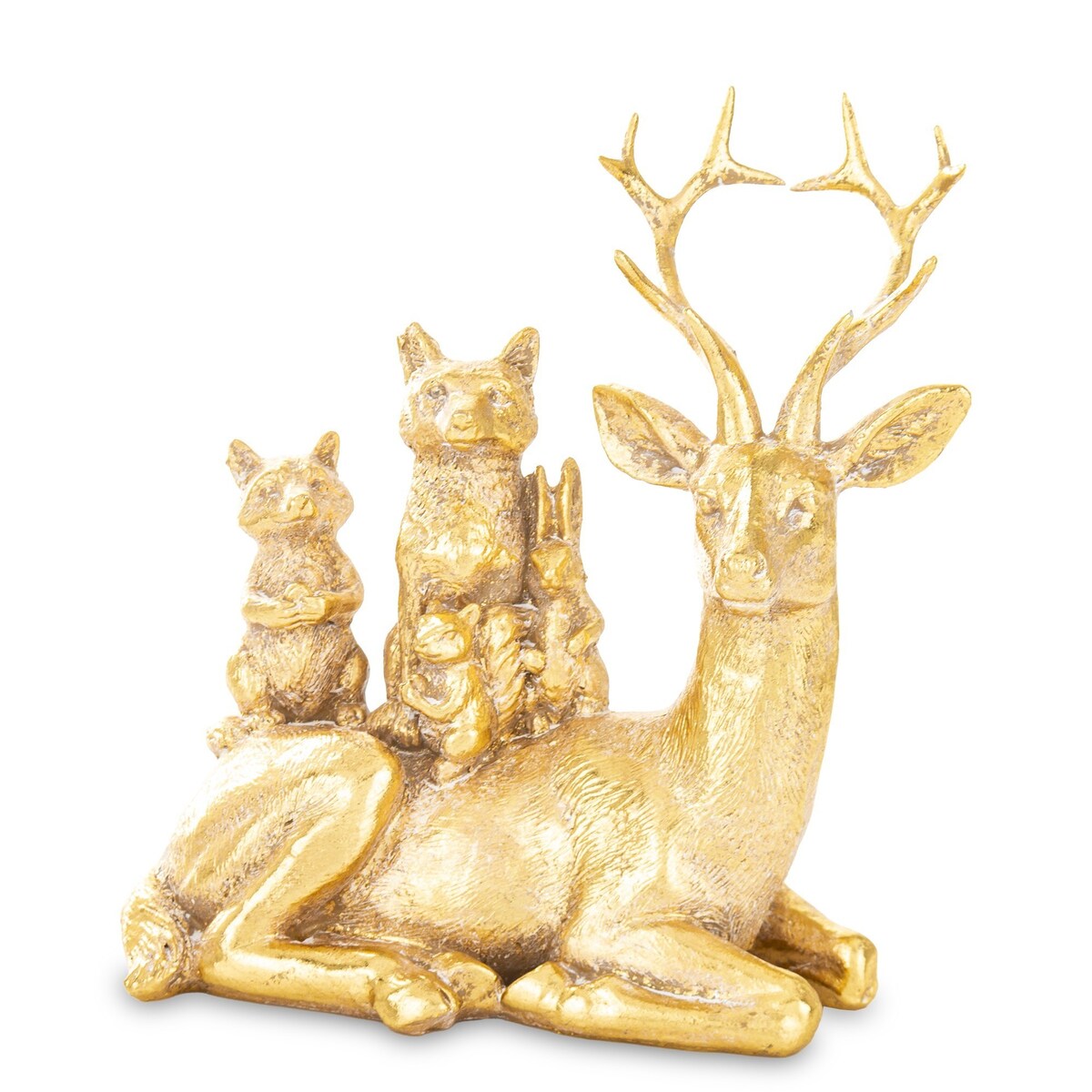 Dekoracja - złoty jeleń i zwierzaki 15x12x7 cm SANU leżący