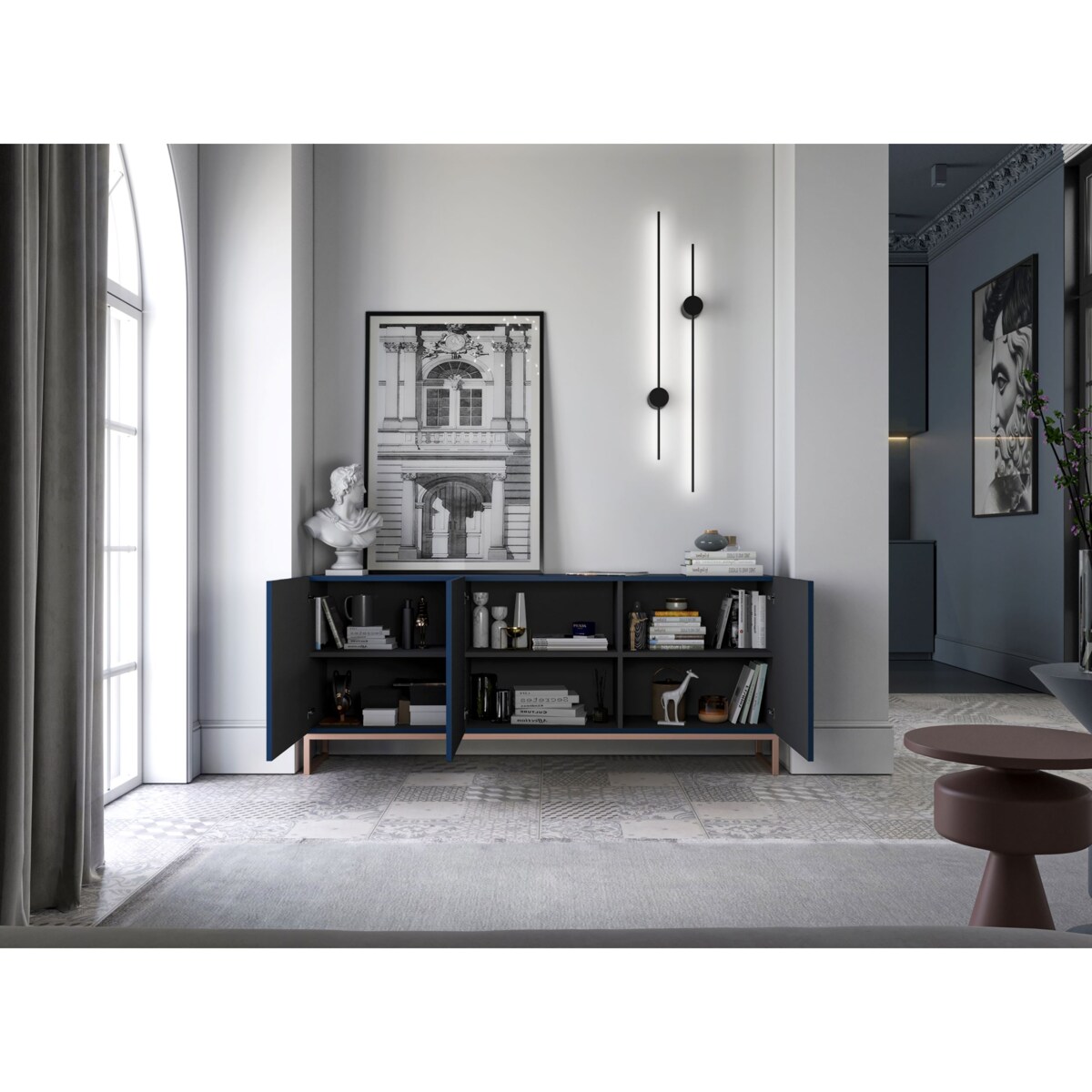 Komoda RTV Glamour Szafka RTV Granatowy MAT 168 cm