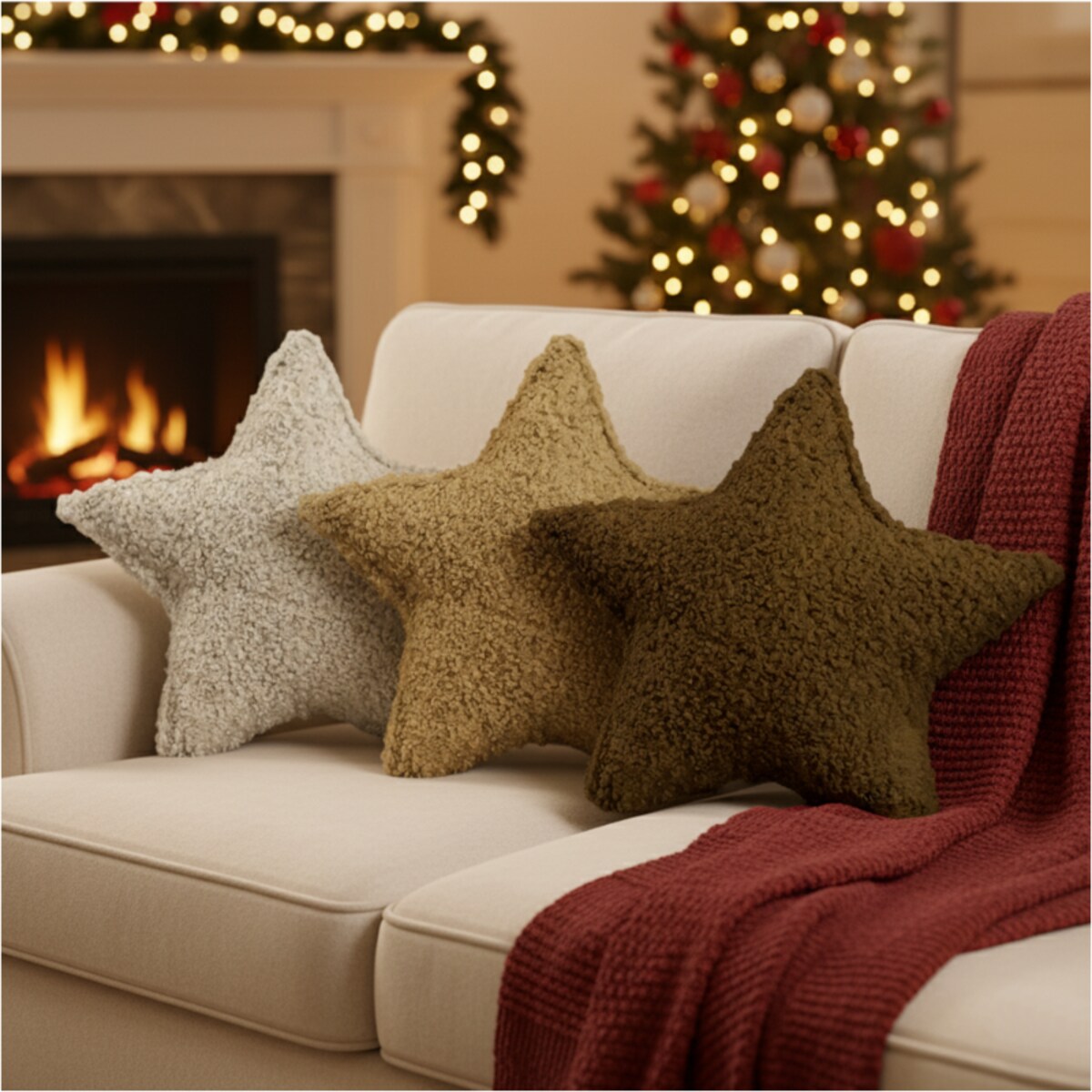 Poduszka Dekoracyjna Świąteczna Gwiazdka 43 Cm Baranek Dekoracja Świąteczna Ozdoba