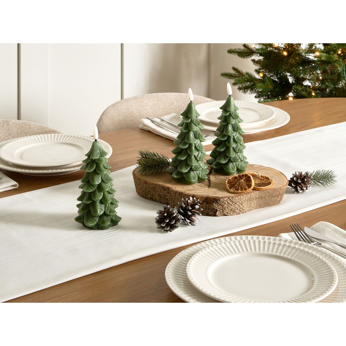 Zestaw 3 świec LED VELOURA Choinka 16 cm Zielony