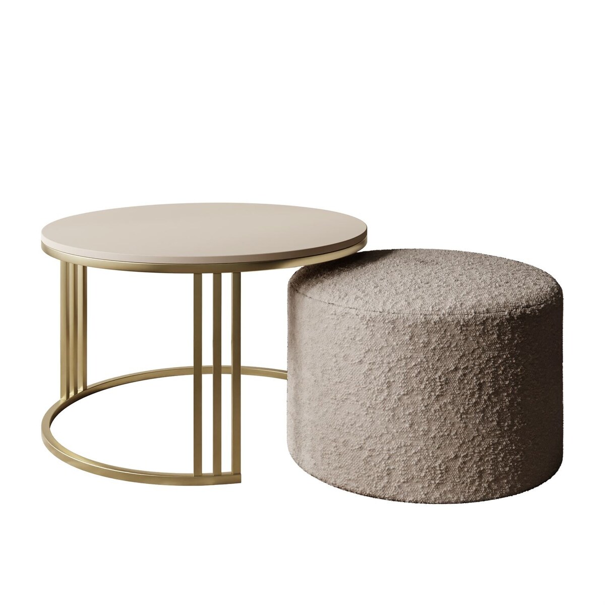 Stolik kawowy z pufą LORI MAT złoto szczotkowane, kaszmir mat / Coral 50