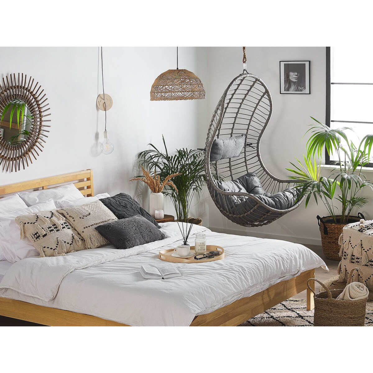 Fotel wiszący z technorattanu szary PINETO