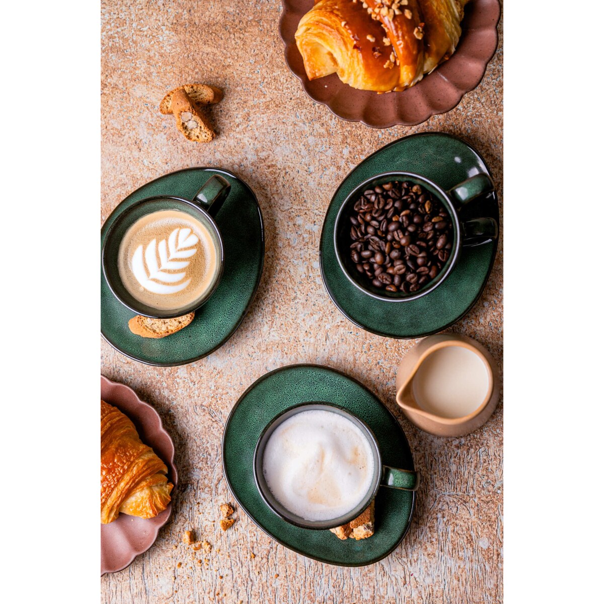 Serwis kawowy Uminami zielony na 4 osoby 8 szt. Nowoczesny Do zmywarki Komplet filiżanka i spodek