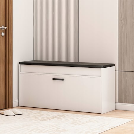 Szafka na buty z siedziskiem schowkiem duża 2 półki biała otwierana 100 cm