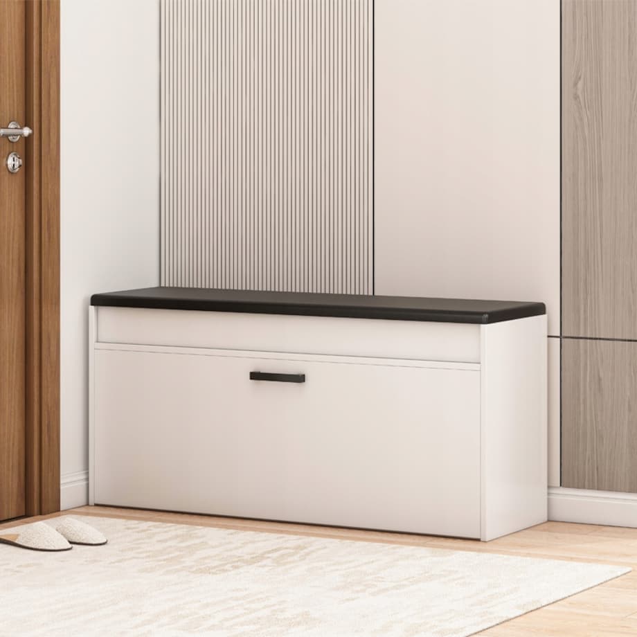 Szafka na buty z siedziskiem schowkiem duża 2 półki biała otwierana 100 cm