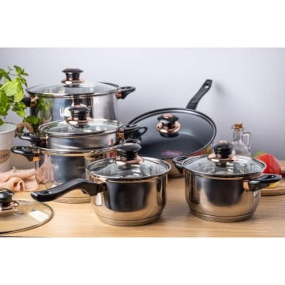 Zestaw garnków stalowych 12 ele. garnki na indukcję komplet Jumbo Rosegold KINGHOFF