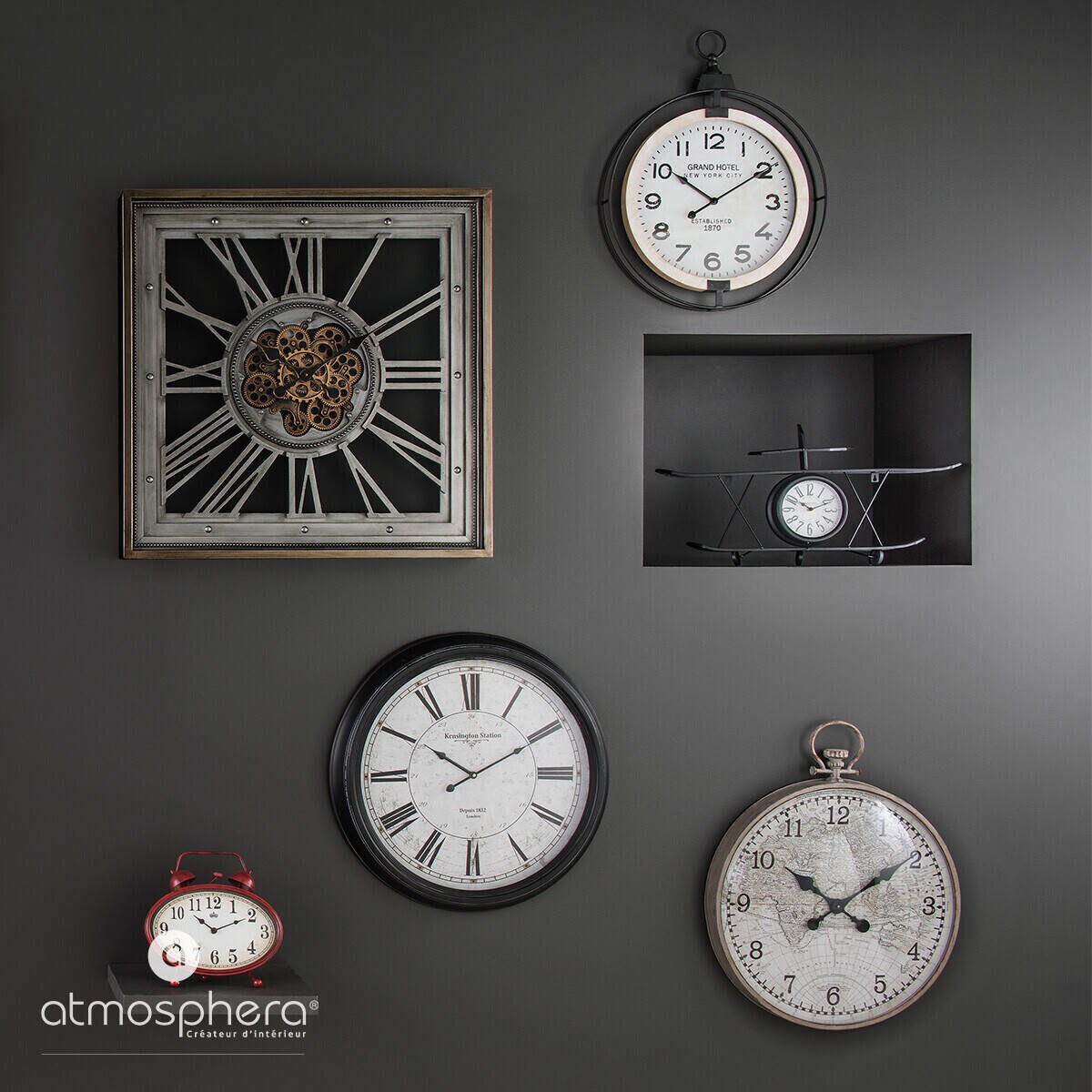 Zegar ścienny z dekoracyjną grafiką mapy świata, Ø 55 cm