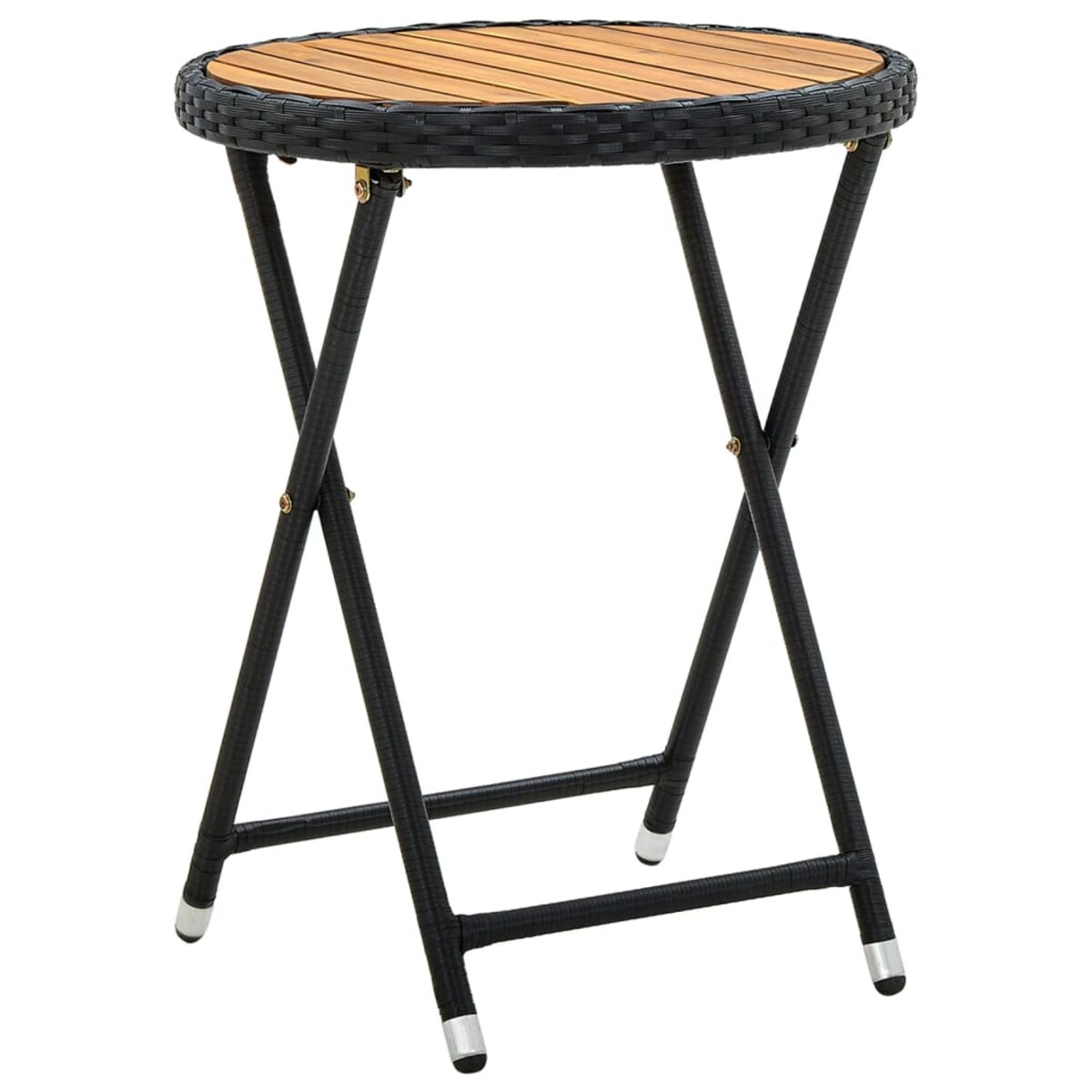 vidaXL Stolik herbaciany, czarny, 60 cm, rattan PE i drewno akacjowe