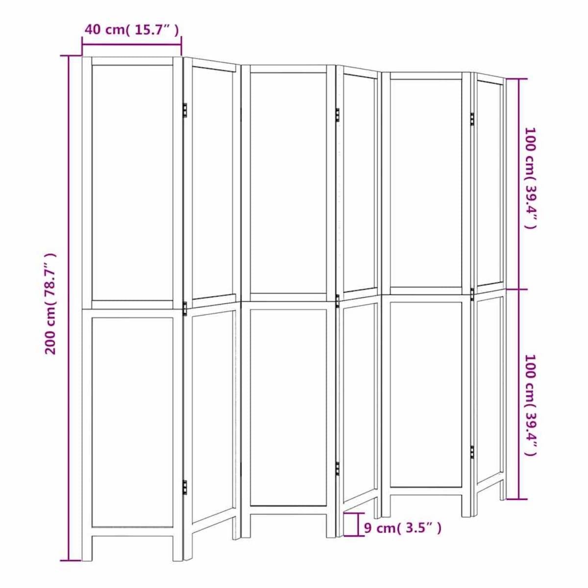 vidaXL Parawan pokojowy, 6-panelowy, biały, lite drewno paulowni
