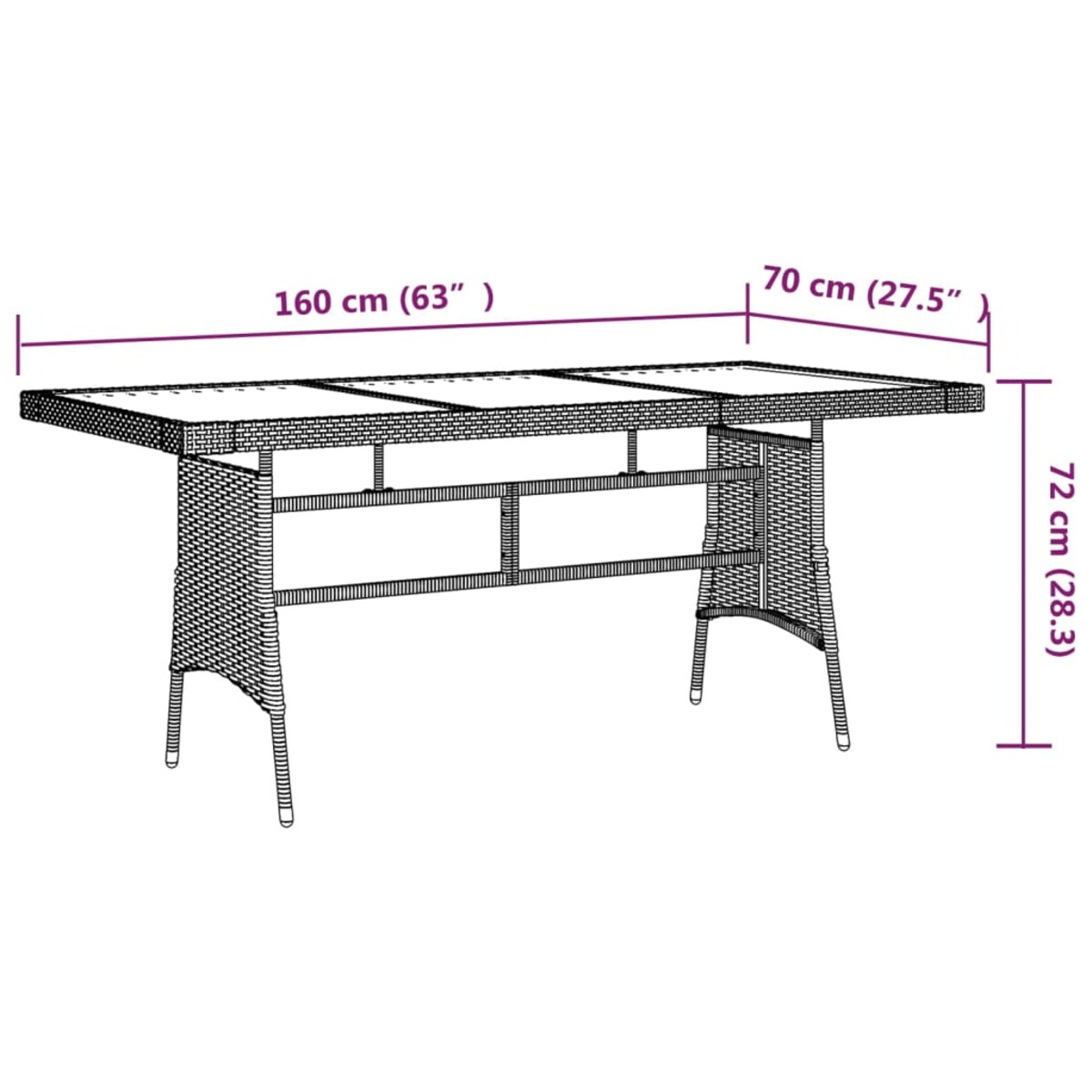 vidaXL Stół ogrodowy, czarny 160x70x72 cm, rattan PE i drewno akacjowe