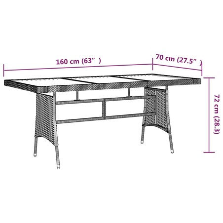 vidaXL Stół ogrodowy, czarny 160x70x72 cm, rattan PE i drewno akacjowe