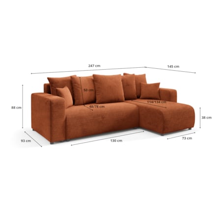 Narożnik EVORA L z pojemnikiem tkanina miękki plusz Kolor: Onega 02