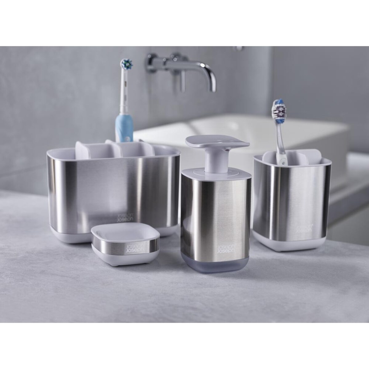 Organizer na szczoteczki L biały Easy Store Steel, 14 x 10 x 18 cm, Joseph Joseph