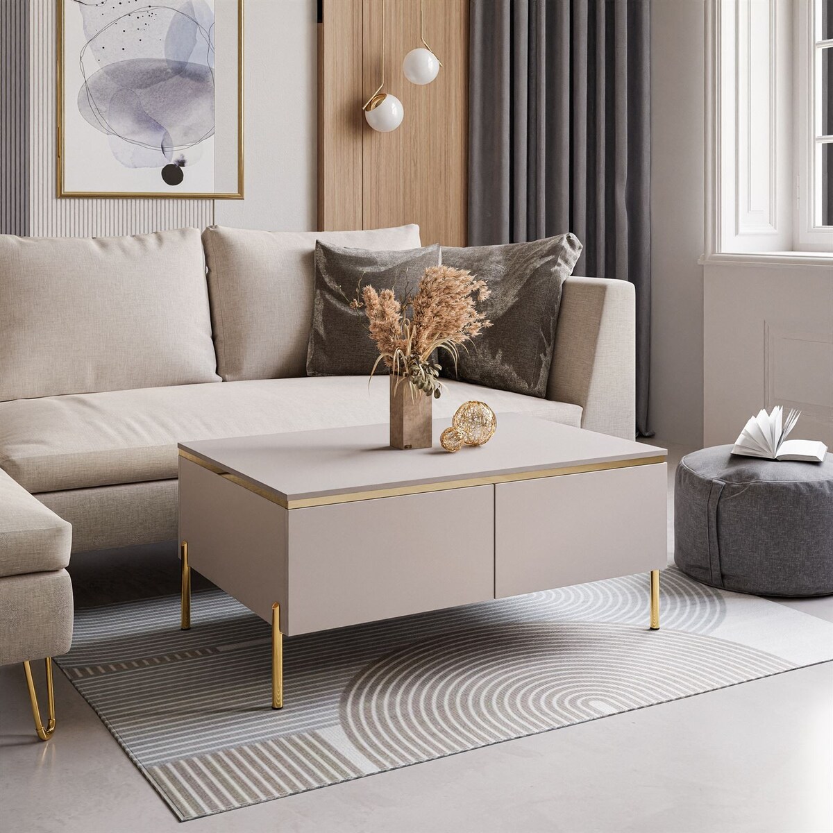 Ława AURORA KASZMIR ze schowkiem nogi proste złote