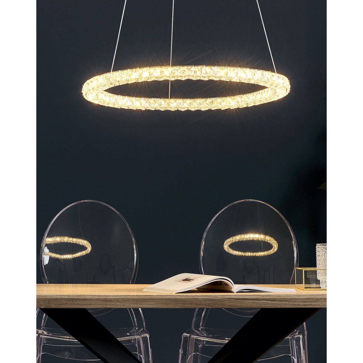 Lampa wisząca LED kryształowa srebrna MAGAT