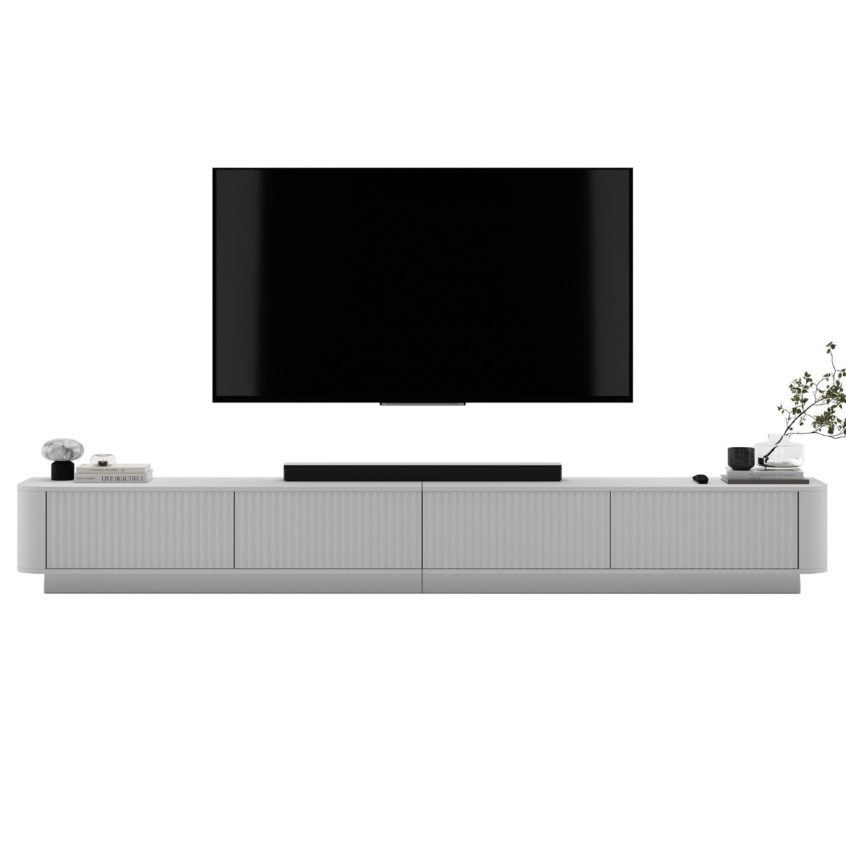 Szafka RTV Uniwersalna 280 cm Glamour Ryflowane Fronty Biały Mat Nowoczesna Komoda RTV